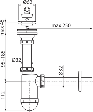 Sifon umyvadlový pr.32 s nerezovou mřížkou