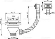 Vpusť dřezová 6/4" s nerez.mřížkou pr.115a flexi přepadem