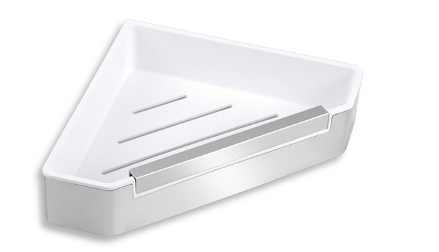 Sprchová nerez polička se stěrkou na sprchový kout rohová