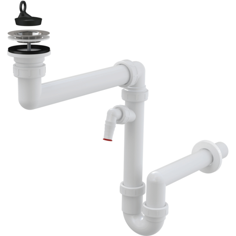 Prostorově úsporný dřezový sifon s přípojkou