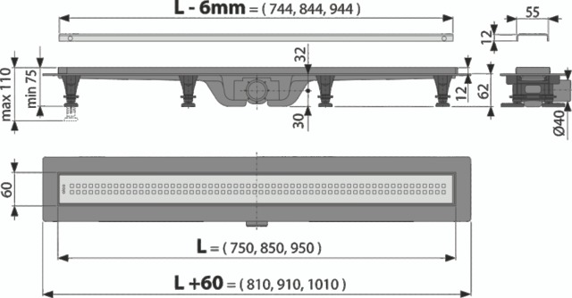 Liniový podlahový žlab plastový APZ9 - 750M