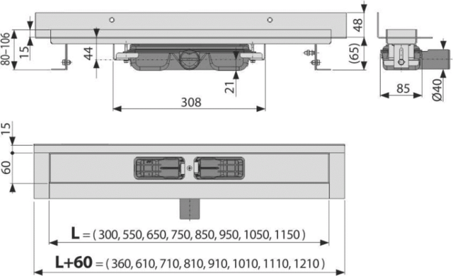 Podlahový žlab s okrajem pro plný rošt a s pevným límcem ke stěně