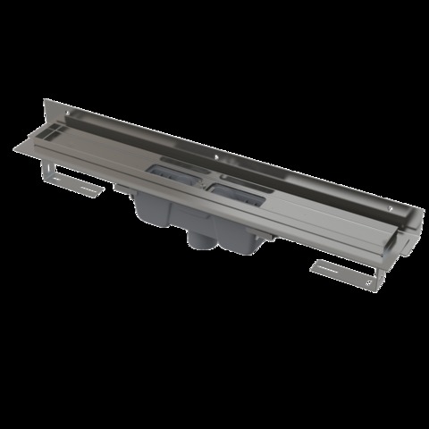 Podlahový žlab s okrajem pro perforovaný rošt a s nastavitelným límcem ke stěně, svislý od