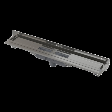 Podlahový žlab s okrajem pro perforovaný rošt a s nastavitelným límcem ke stěně, svislý od