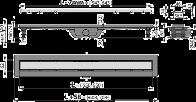Podlahový žlab s okrajem pro oboustranný rošt