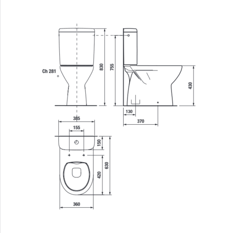 Kombi klozet LYRA PLUS RIMLESS - svislý odpad